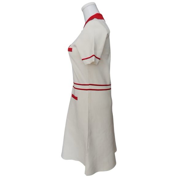 Sandro Paris Irene Polo Cream/Red Collared dress in Size 40/8 - Picture 8 of 16